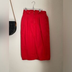 Vintage Graphics High Waist Midi Red Skirt, Size 13